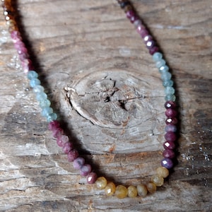 WATERMELON TOURMALINE Faceted Necklace All Natural Semi-Precious Stones Sterling Silver