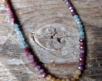 WATERMELON TOURMALINE Faceted Necklace All Natural Semi-Precious Stones Sterling Silver