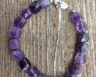AMETHYST Faceted Cube Bracelet All Natural Semi-Precious Stones Healing Metaphysical