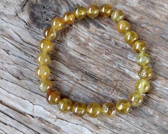 GARNET (GREEN GOSSAMER) Chakra Stretch Bracelet All Natural Semi-Precious Stones Healing Metaphysical