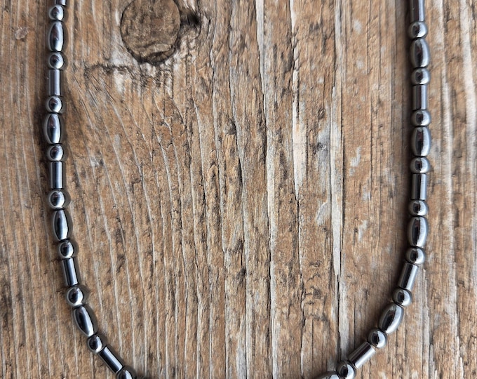 HEMATITE Small Bead Necklace All Natural Semi-Precious Stones Healing Metaphysical