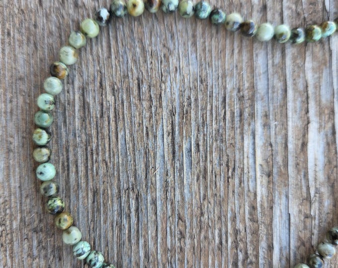 AFRICAN TURQUOISE Small Round Bead Necklace All Natural Semi-Precious Stones Healing Metaphysical