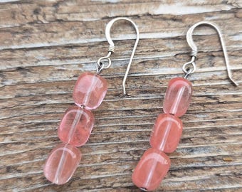 STRAWBERRY QUARTZ Gemstone Earrings Sterling Silver Natural Stone