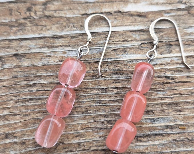 STRAWBERRY QUARTZ Gemstone Earrings Sterling Silver Natural Stone