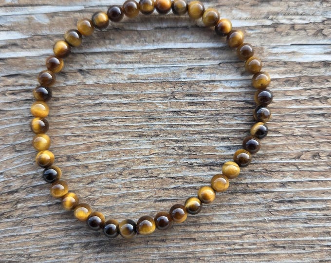 TIGER EYE (Brown) Small Bead Chakra Stretch Bracelet All Natural Semi-Precious Stones Healing Metaphysical