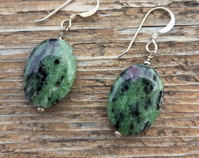 RUBY ZOISITE Gemstone Earrings Sterling Silver Natural Stone