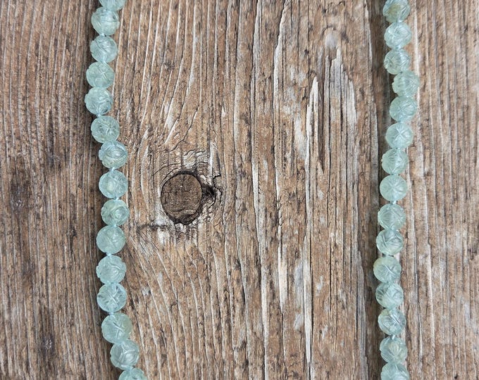 AQUAMARINE CARVED Chakra Necklace All Natural Semi-Precious Stones Healing Metaphysical