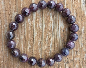 STAR RUBY Faceted Amazing! BRACELET Chakra Stretchy All Natural Semi-Precious Stones Healing Metaphysical