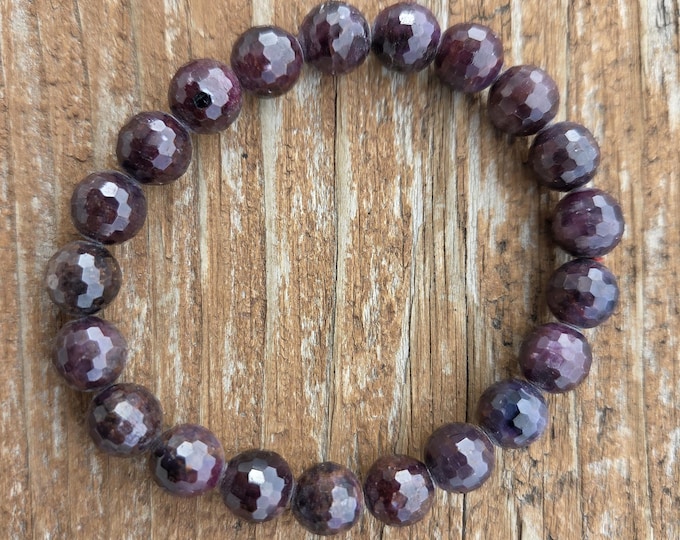 STAR RUBY Faceted Amazing! BRACELET Chakra Stretchy All Natural Semi-Precious Stones Healing Metaphysical