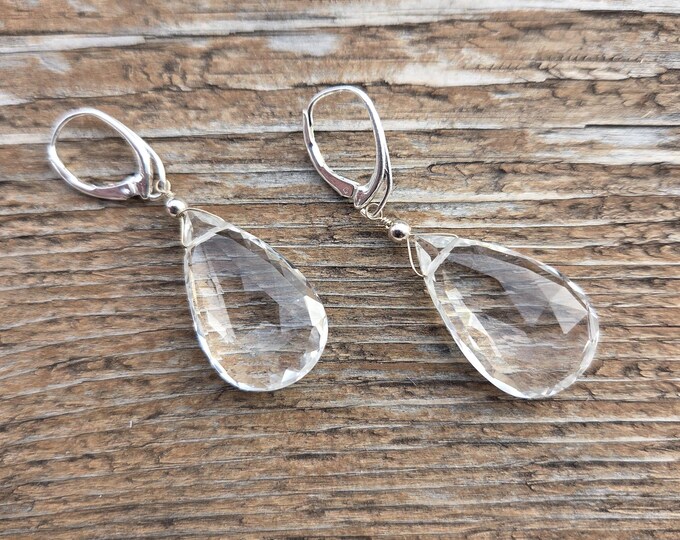 ROCK QUARTZ ~ WoW! Long Faceted Teardrops Gemstone Earrings Sterling Silver Natural Stone