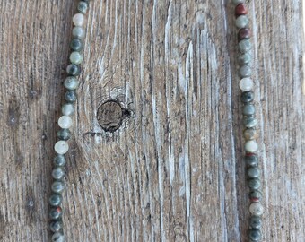 AFRICAN BLOODSTONE Beaded Necklace Sterling Silver
