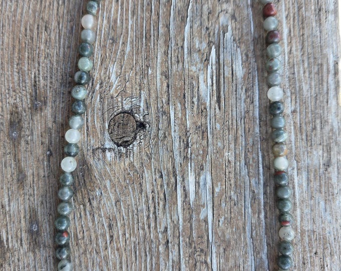 AFRICAN BLOODSTONE Beaded Necklace Sterling Silver