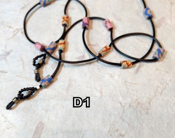 SALE: Whimsical MULTI-COLORED Fimo Polymer Clay, Glass Beads, Rubber Tubing Eyeglass Chain
