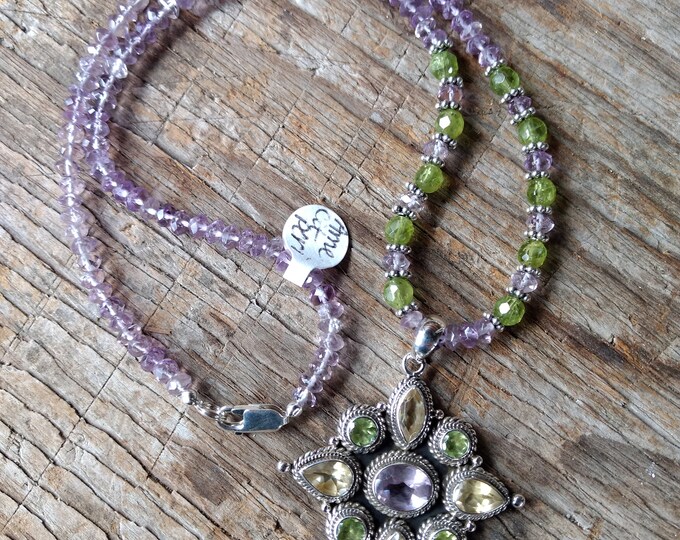 AMETHYST, CITRINE, PERIDOT, Sterling Silver Necklace