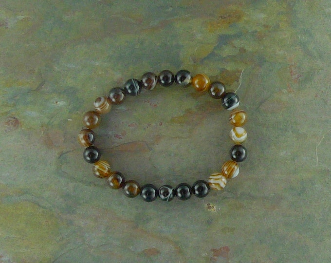 BROWN BANDED AGATE Black Chakra Stretch Bracelet All Natural Semi-Precious Stones Healing Metaphysical