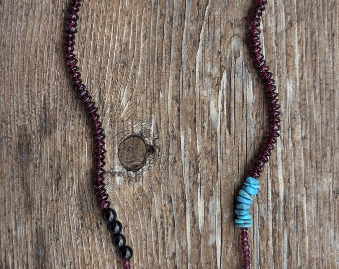 GARNET Smoke Quartz Turquoise PENDANT Sterling Silver Necklace