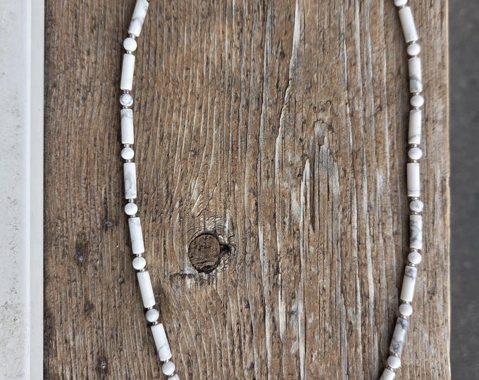 HOWLITE Small Bead Tube Necklace All Natural Semi-Precious Stones Healing Metaphysical