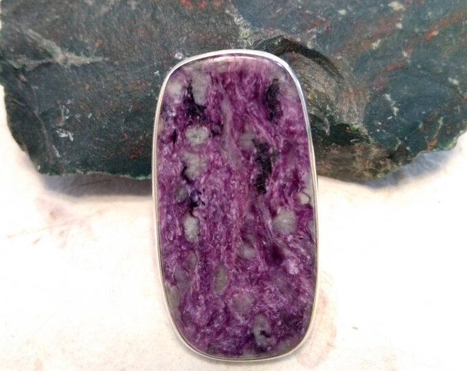 CHAROITE Stone STATEMENT Ring Sterling Silver STUNNING Size 8