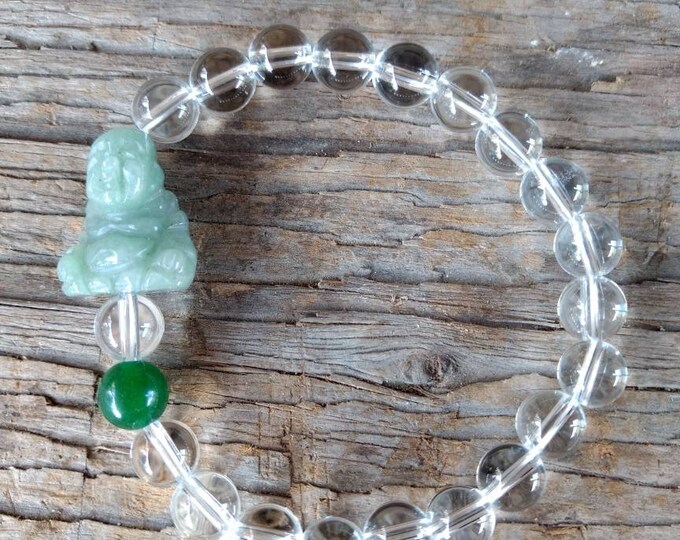 ROCK QUARTZ w/Green AVENTURINE Buddha Chakra Stretch Bracelet All Natural Semi-Precious Stones Healing Metaphysical