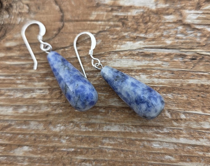 DEMIN LAPIS TEARDROPS Gemstone Earrings Sterling Silver Natural Stone