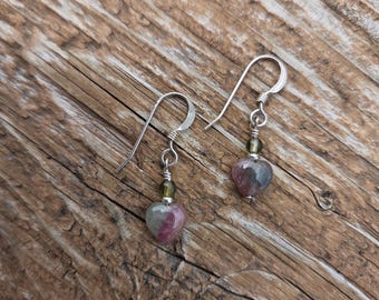 WATERMELON TOURMALINE PERIDOT Heart Gemstone Earrings Sterling Silver Natural Stone