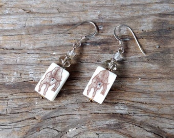 Earrings: YAK Oxen Hand Painted with Citrine Stone Sterling Silver