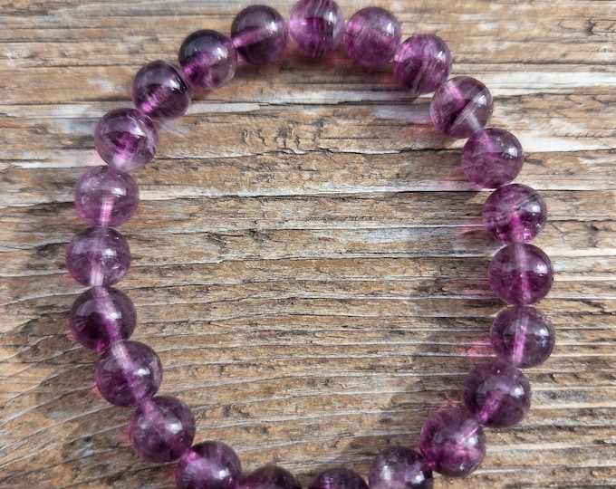 PURPLE FLUORITE Chakra Stretch Bracelet All Natural Semi-Precious Stones Healing Metaphysical