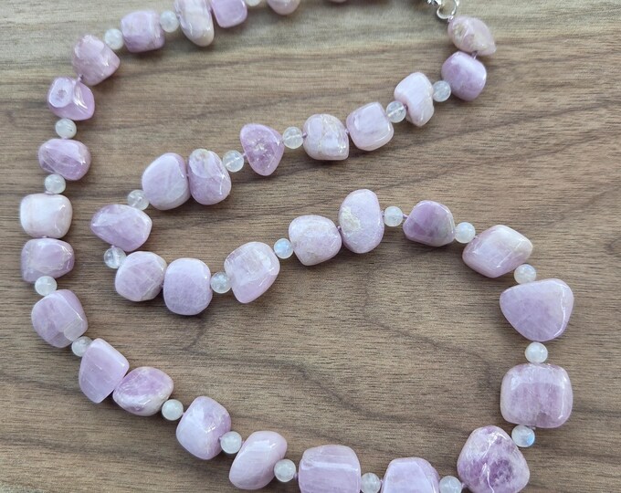 KUNZITE & Rainbow Moonstone Chakra Necklace All Natural Semi-Precious Stones Healing Metaphysical