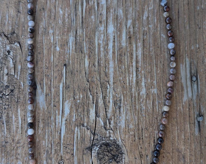 PETRIFIED WOOD MONTANA Small Bead Sterling Silver Necklace
