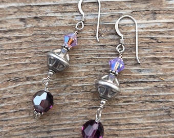 SWAROVSKI: PURPLE Crystal Colorful Wedding Prom Earrings Sterling Silver