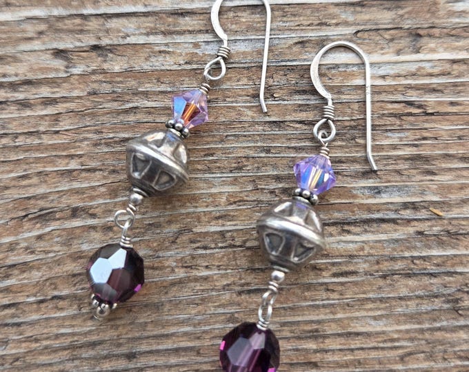 SWAROVSKI: PURPLE Crystal Colorful Wedding Prom Earrings Sterling Silver