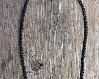 MATTE BLACK ONYX Small Beaded Necklace Sterling Silver