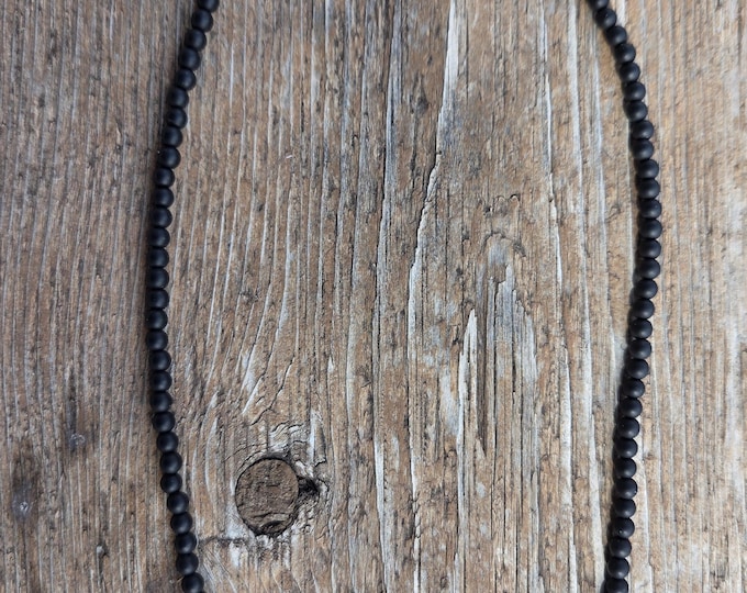 MATTE BLACK ONYX Small Beaded Necklace Sterling Silver