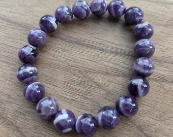 AMETHYST (Chevron) Chakra Stretch Bracelet All Natural Semi-Precious Stones Healing Metaphysical