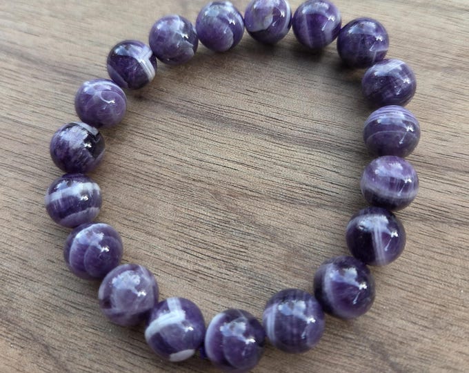 AMETHYST (Chevron) Chakra Stretch Bracelet All Natural Semi-Precious Stones Healing Metaphysical