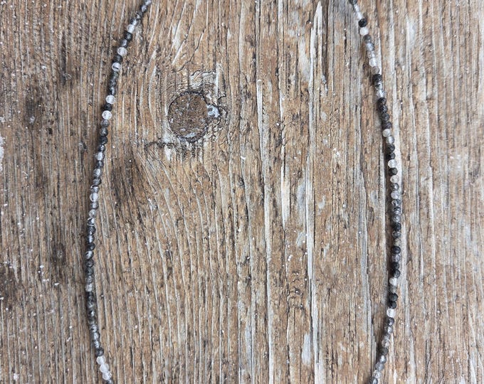 TOURMALINATED QUARTZ TINY Small Bead Sterling Silver Necklace