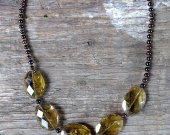 Smoky Quartz & Garnet Chakra Necklace All Natural Semi-Precious Stones Healing Metaphysical