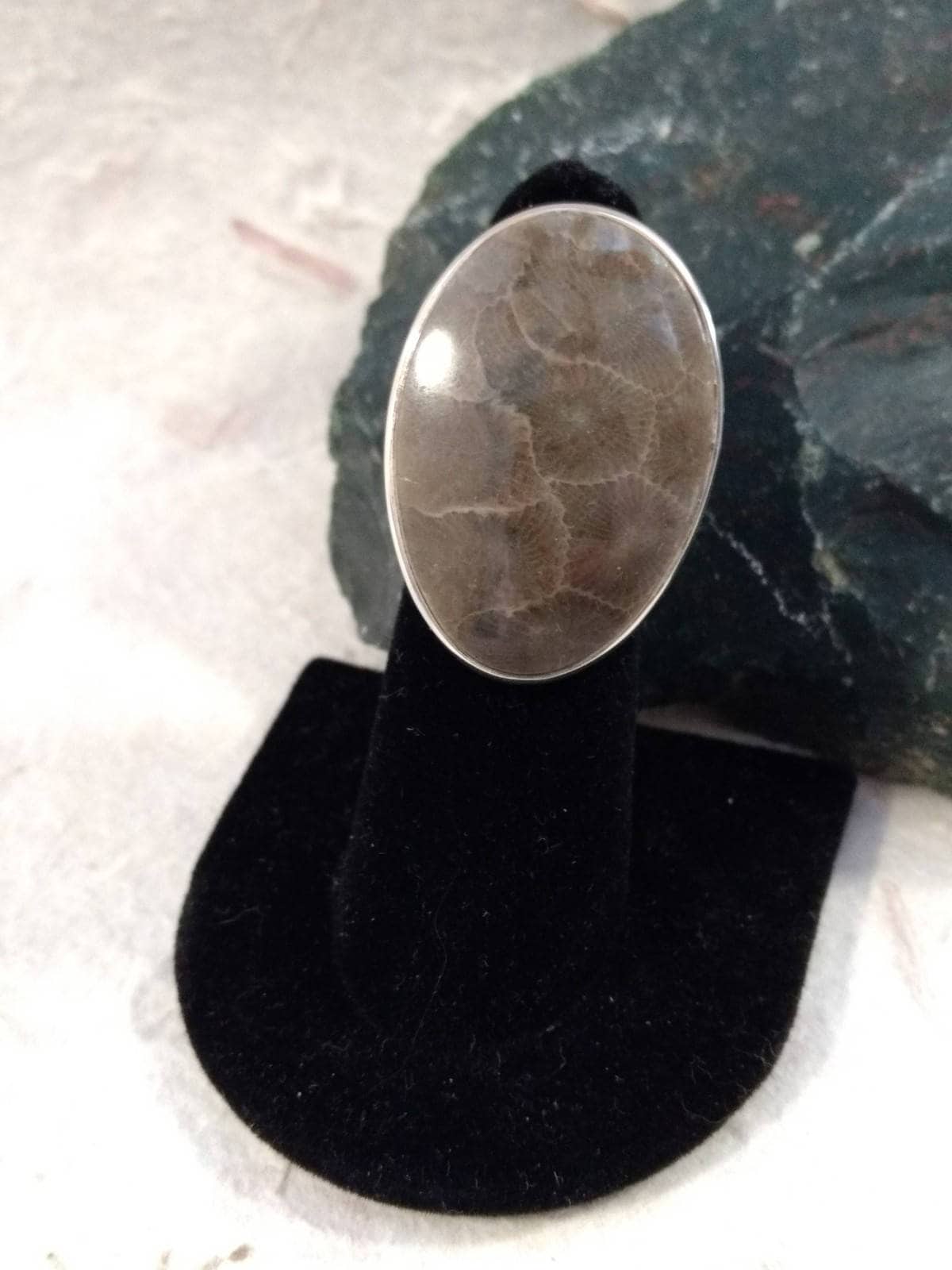 Coral Fossil Stone Ring Size 7