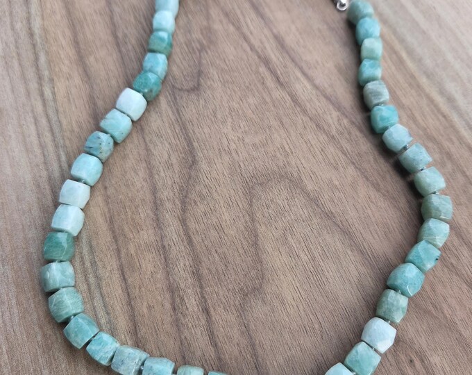 AMAZONITE Faceted Cube Necklace All Natural Semi-Precious Stones Healing Metaphysical