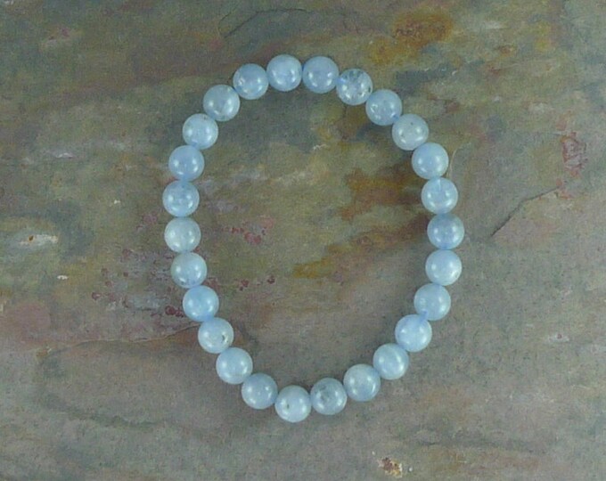 AQUAMARINE Chakra Stretch Bracelet All Natural Semi-Precious Stones Healing Metaphysical