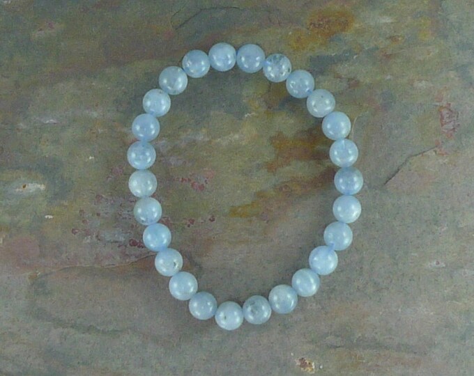 AQUAMARINE Chakra Stretch Bracelet All Natural Semi-Precious Stones Healing Metaphysical