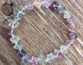 RAINBOW FLUORITE Carved MERKABA Chakra Stretch Bracelet All Natural Semi-Precious Stones Healing Metaphysical