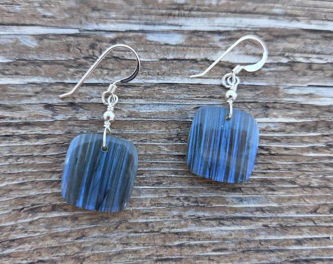 LABRADORITE Gemstone Earrings Sterling Silver Natural Stone