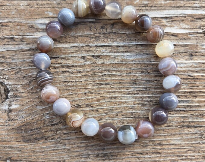 BOTSWANA AGATE Chakra Stretch Bracelet All Natural Semi-Precious Stones Healing Metaphysical