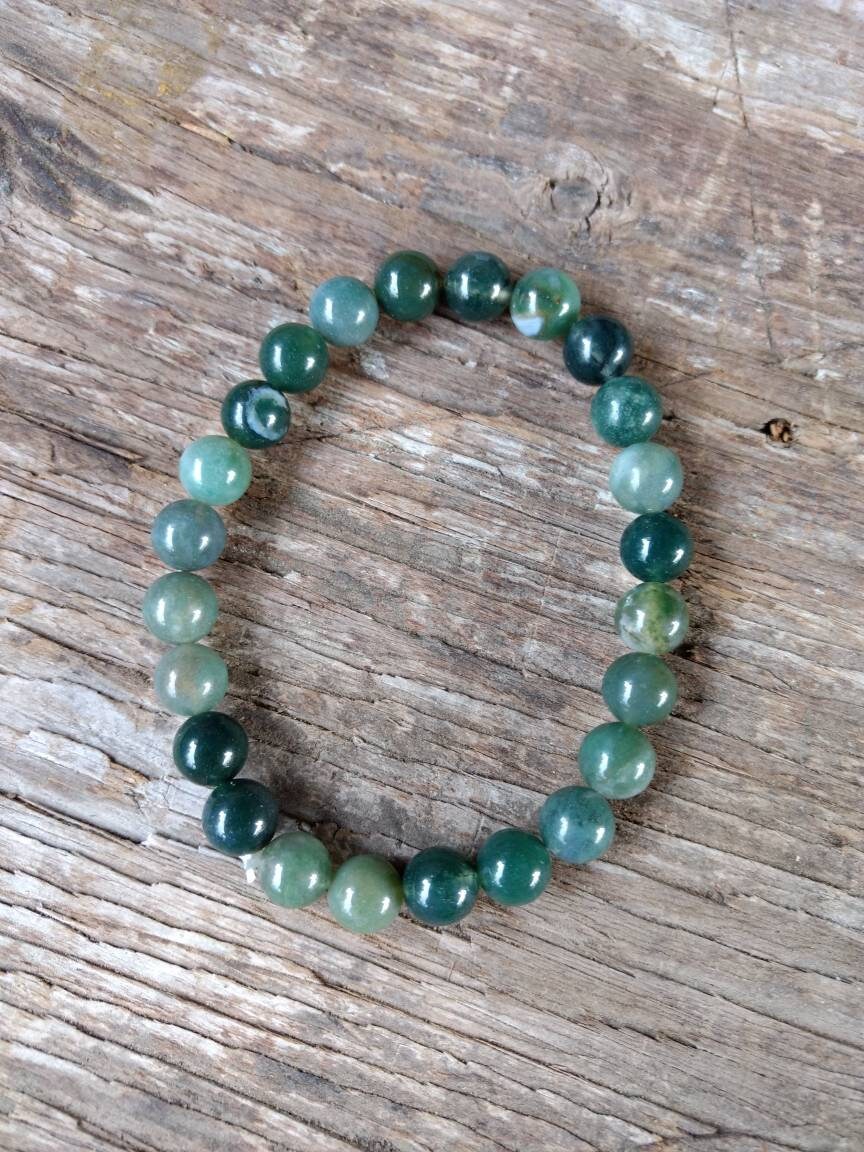 MOSS AGATE Chakra Stretch Bracelet All Natural Semi-Precious Stones ...