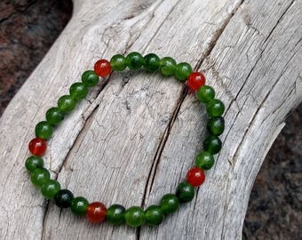 JADE & CARNELIAN Chakra Stretch Bracelet All Natural Semi-Precious Stones Healing Metaphysical