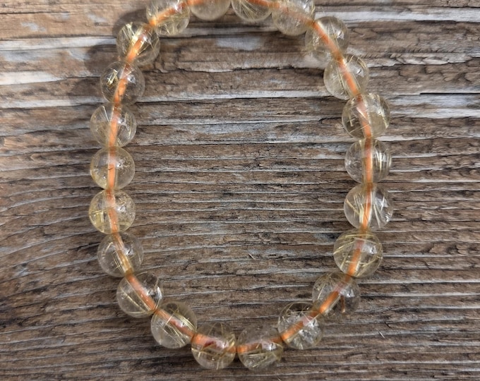 GOLDEN RUTILATED QUARTZ Chakra Stretch Bracelet All Natural Semi-Precious Stones Healing Metaphysical