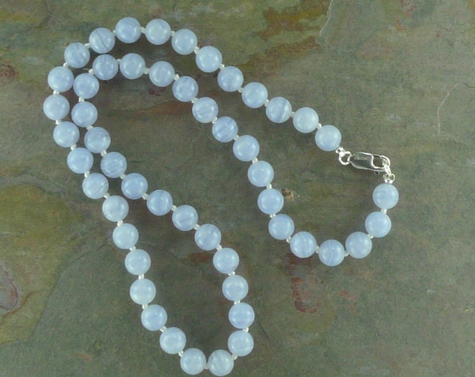 BLUE LACE AGATE Chakra Necklace All Natural Semi-Precious Stones Healing Metaphysical