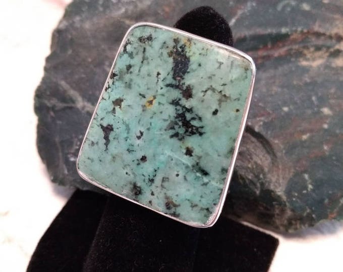 AFRICAN TURQUOISE Stone STATEMENT Ring Sterling Silver Size 8