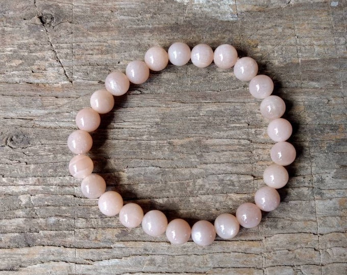 Moonstone (Peach) Chakra Stretch Bracelet All Natural Semi-Precious Stones Healing Metaphysical